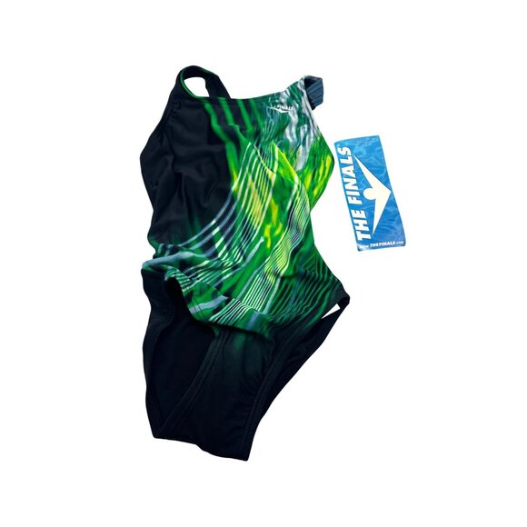 The Finals Girl’s Pipeline Super V-Back Swimsuit, Green/Black, Sz. 20 - Picture 3 of 10